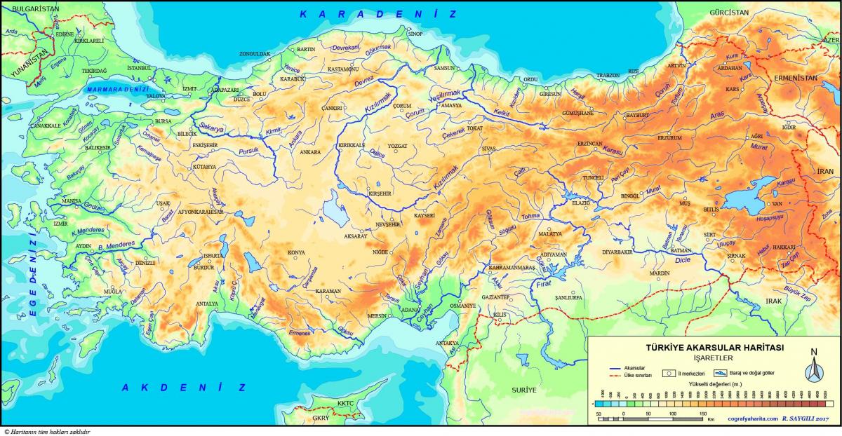Carte des rivières en Turquie