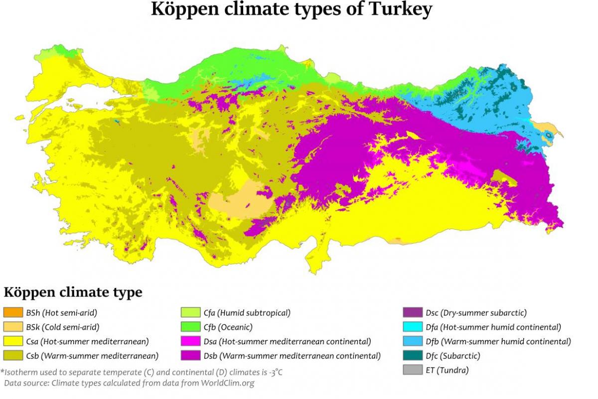 Carte des températures en Turquie
